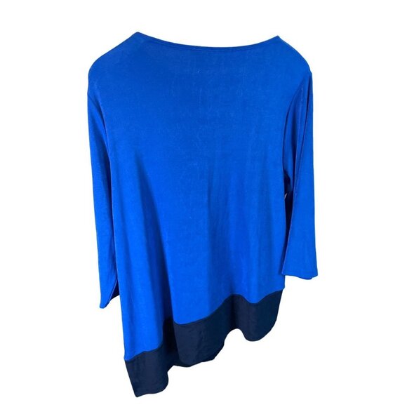 Chicos Travelers Blue Black Asymmetrical Hem Flowing Pullover Top Sz XL - Picture 2 of 8